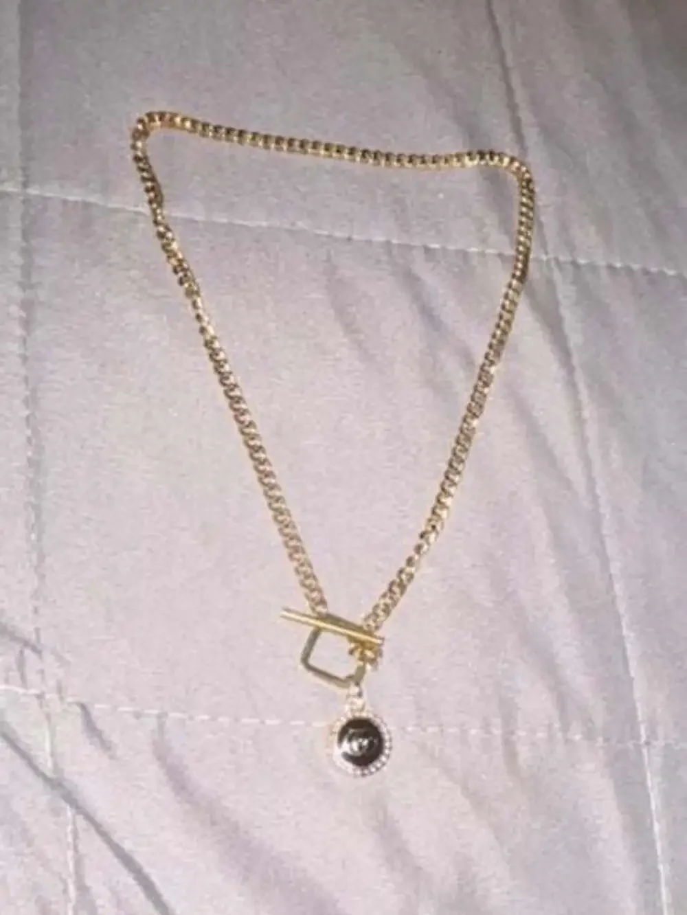 Gucci Double G Gold-Tone Cuban Link T-Bar Toggle Necklace with Black Enamel and